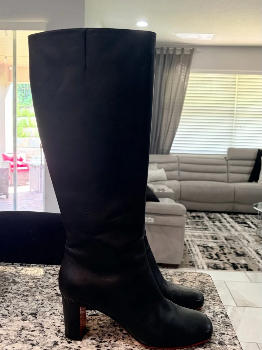 🤩❤️✨Christian Louboutin Red Bottoms Black Over-the-Knee Leather Boots
